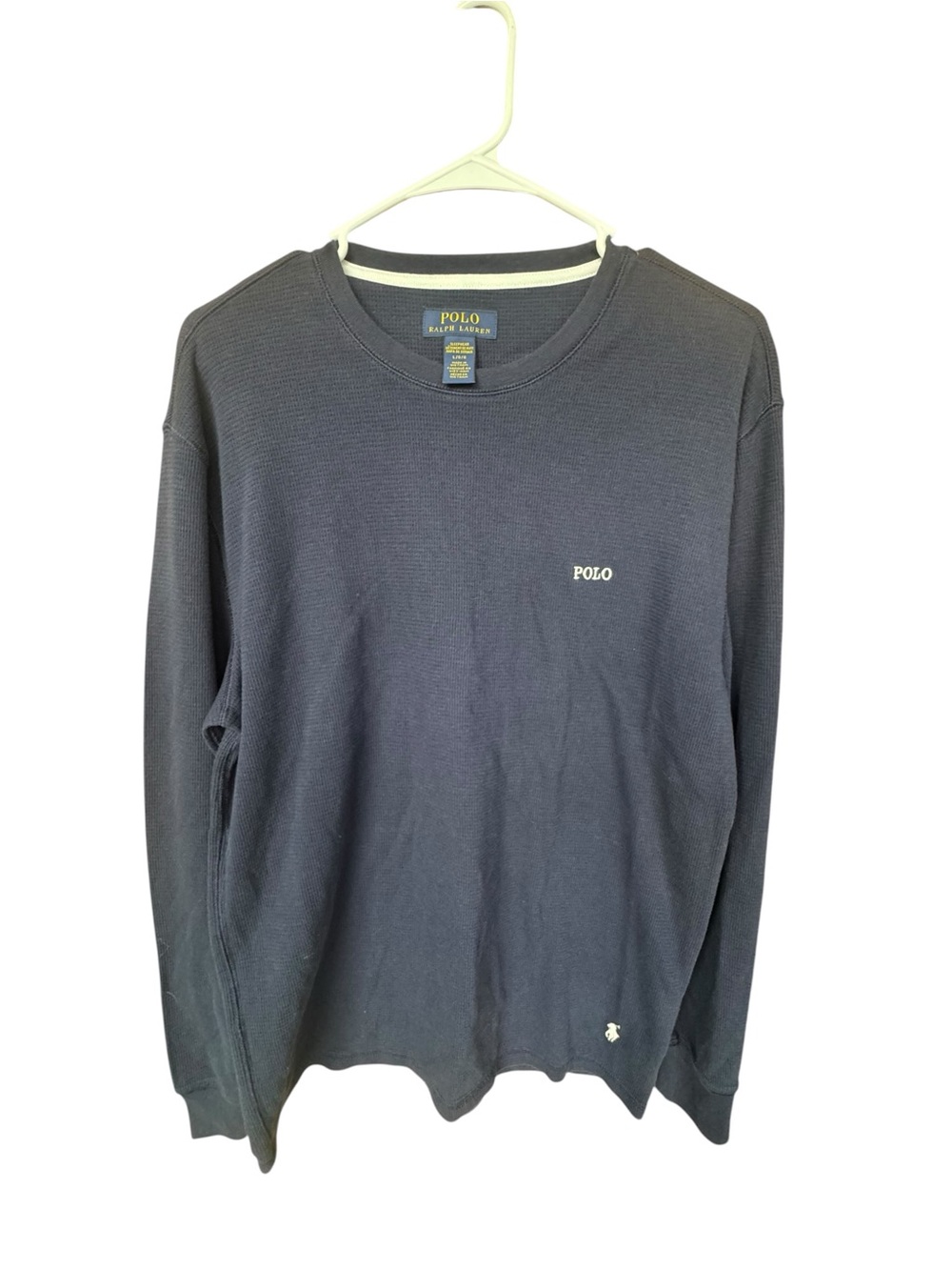 Ralph Lauren Polo Long Sleeve Waffle Knit Crewneck Shirt - Navy